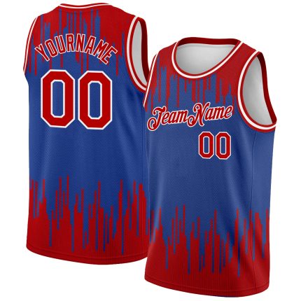 Custom Personalized Basketball Jersey - Royal Red-White Abstract Vertical Lines, Authentic City Edition, Team Name & Number