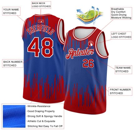 Custom Personalized Basketball Jersey - Royal Red-White Abstract Vertical Lines, Authentic City Edition, Team Name & Number