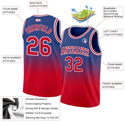 Custom Name Number Authentic Fade Fashion Basketball Jersey - Personalized Royal Red-White Personalized Royal Red-White Authentic