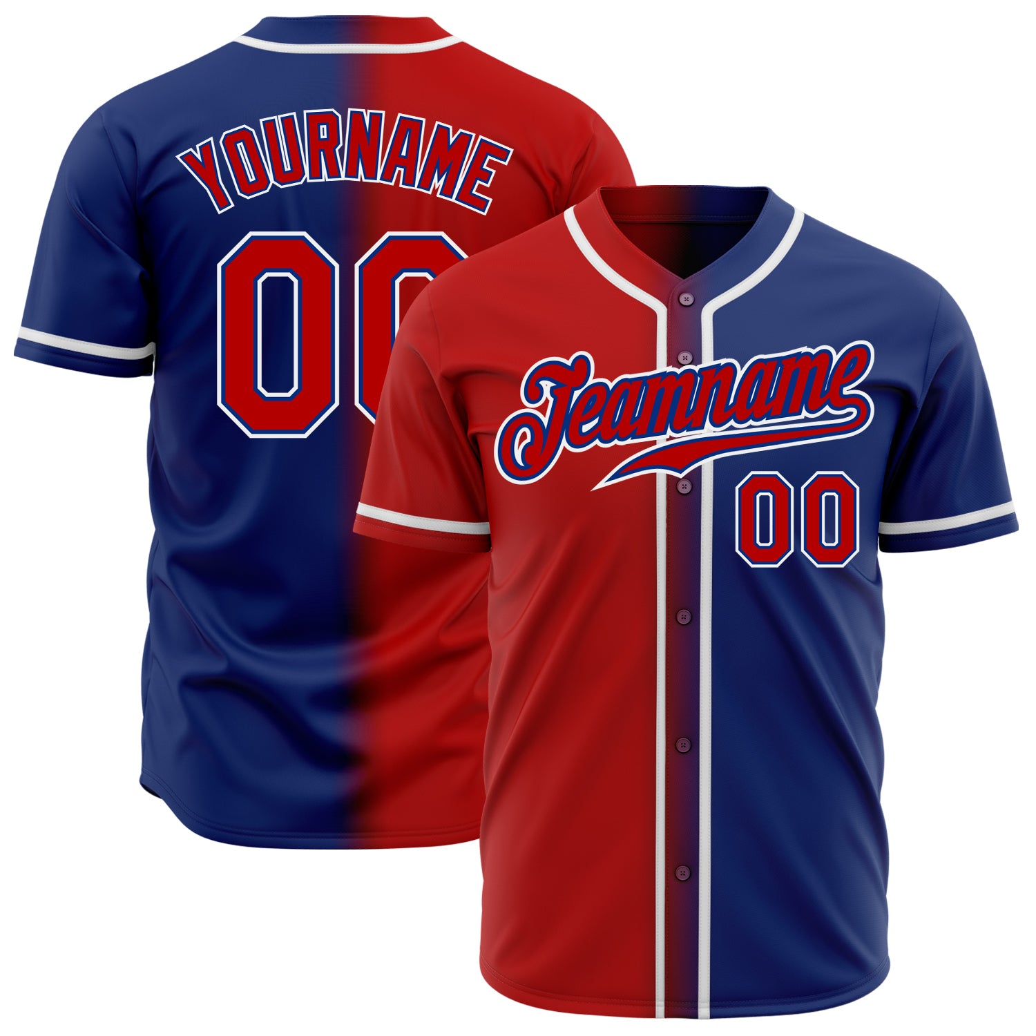 Custom Gradient Fashion Baseball Jersey - Personalized Royal Red-White Team Name & Number Personalized Royal Red-White Authentic