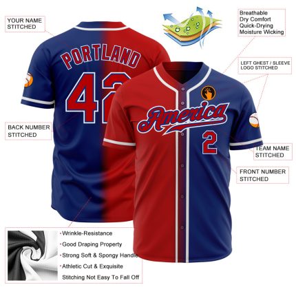 Custom Gradient Fashion Baseball Jersey - Personalized Royal Red-White Team Name & Number Personalized Royal Red-White Authentic