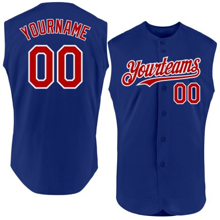 Personalized Royal Red-White Baseball Jersey - Authentic Sleeveless Design Personalized Royal Red-White Authentic Sleeveless