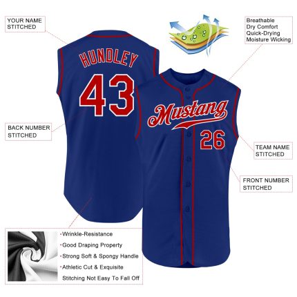 Custom Name and Number Authentic Sleeveless Baseball Jersey in Royal Red-White - Personalized Team Apparel Personalized Royal
