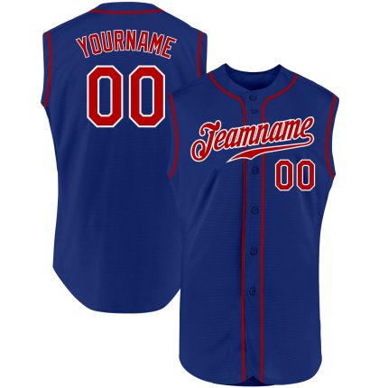 Custom Name and Number Authentic Sleeveless Baseball Jersey in Royal Red-White - Personalized Team Apparel Personalized Royal