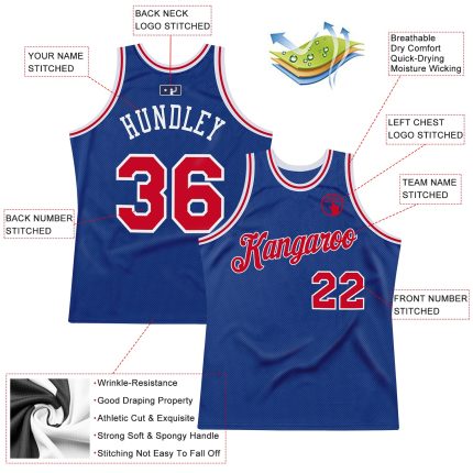 Personalized Authentic Basketball Jersey in Royal Red and White - Throwback Style Personalized Royal Red-White Authentic