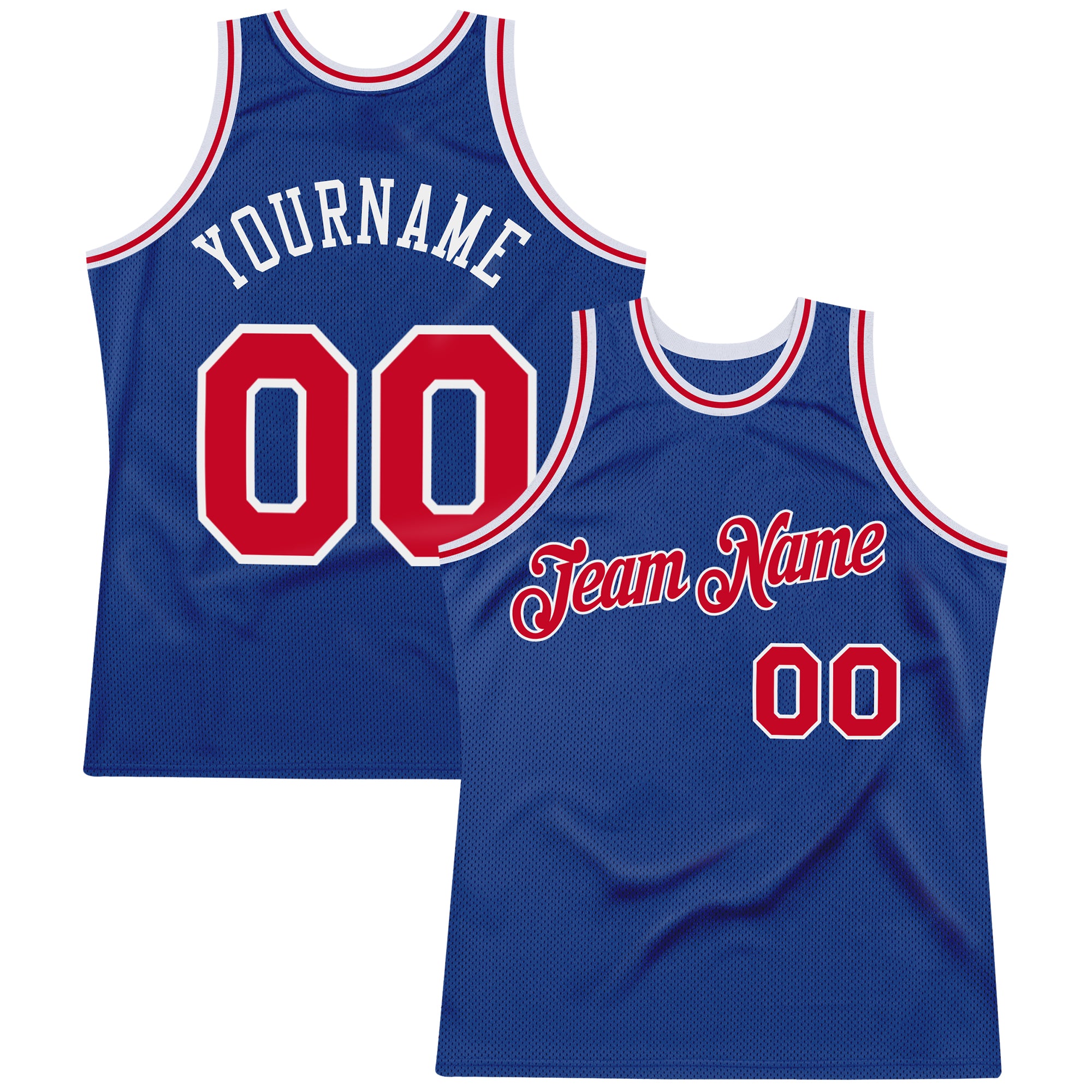 Personalized Authentic Basketball Jersey in Royal Red and White - Throwback Style Personalized Royal Red-White Authentic