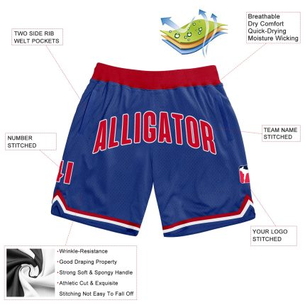 Personalized Authentic Throwback Basketball Shorts in Royal Red and White Personalized Royal Red-White Authentic Throwback