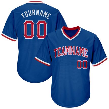 Personalized Authentic Rib-Knit Baseball Jersey Shirt in Royal Red-White Personalized Royal Red-White Authentic Throwback