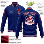 Personalized Red-White Varsity Letterman Jacket - Full-Snap Bomber Style Personalized Royal Red-White Bomber Full-Snap Varsity