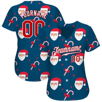 Custom Name and Number Christmas Baseball Jersey - 3D Authentic Red-White Design Personalized Royal Red-White Christmas 3D