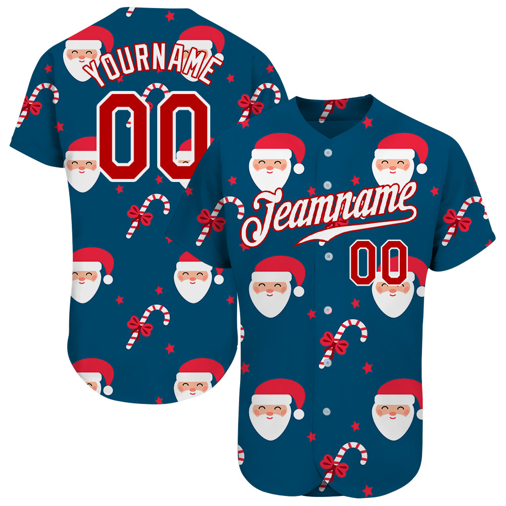 Custom Name and Number Christmas Baseball Jersey - 3D Authentic Red-White Design Personalized Royal Red-White Christmas 3D