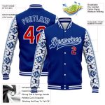 Custom Name and Number 3D Christmas Varsity Letterman Jacket in Royal Red-White - Personalized Full-Snap Bomber Jacket Personalized