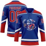 Personalized Christmas Santa Claus 3D Hockey Lace Neck Jersey - Royal Red and White Design Personalized Royal Red-White Christmas