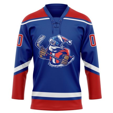 Personalized Christmas Santa Claus 3D Hockey Lace Neck Jersey - Royal Red and White Design Personalized Royal Red-White Christmas