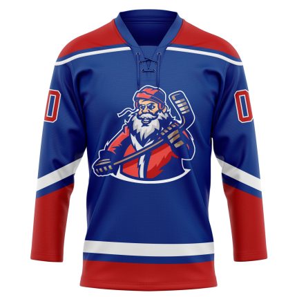 Personalized Santa Claus 3D Hockey Lace Neck Jersey - Custom Royal Red-White with Name and Number Personalized Royal Red-White