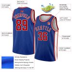 Custom Name and Number Basketball Jersey for Authentic City Edition, Royal Red-White Geometric Shapes with Side Stripes Personalized