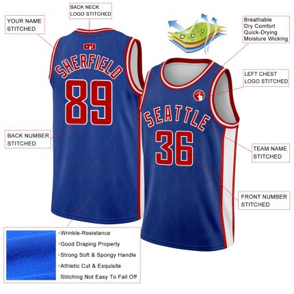 Custom Name and Number Basketball Jersey for Authentic City Edition, Royal Red-White Geometric Shapes with Side Stripes Personalized