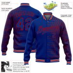 Custom Team Name Number Bomber Jacket Red White Halftone 3D Pattern Full-Snap Varsity Letterman Design Personalized Personalized