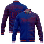 Custom Team Name Number Bomber Jacket Red White Halftone 3D Pattern Full-Snap Varsity Letterman Design Personalized Personalized