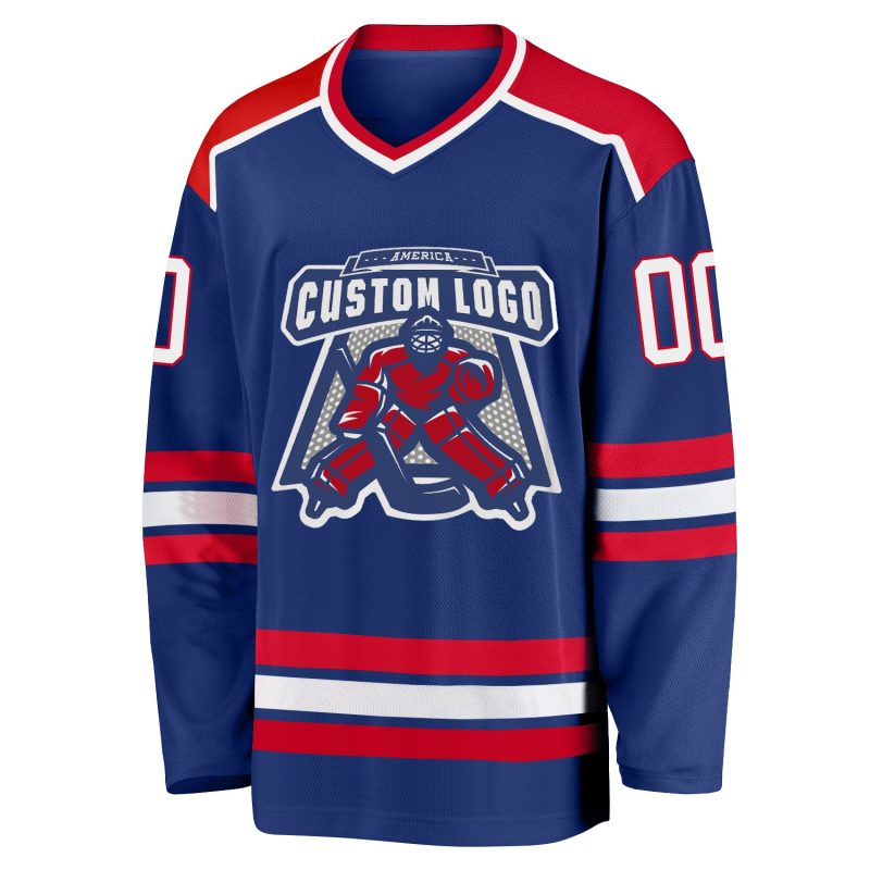Customizable Red and White Hockey Jersey - Personalized Team Apparel Personalized Royal Red-White Hockey Jersey