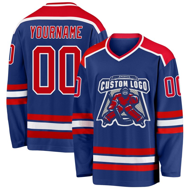 Customizable Red and White Hockey Jersey - Personalized Team Apparel Personalized Royal Red-White Hockey Jersey
