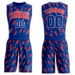 Custom Personalized Basketball Jersey with Team Name and Number - Royal Red-White Lightning Round Neck Sublimation Suit Personalized