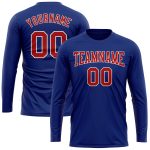 Custom Team Name & Number Long Sleeve Performance T-Shirt - Personalized Royal Red-White Personalized Royal Red-White Long