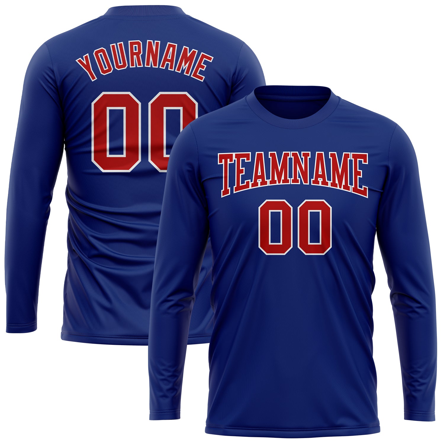 Custom Team Name & Number Long Sleeve Performance T-Shirt - Personalized Royal Red-White Personalized Royal Red-White Long