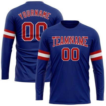 Custom Team Name & Number Long Sleeve Performance T-Shirt - Personalized Royal Red-White Personalized Royal Red-White Long