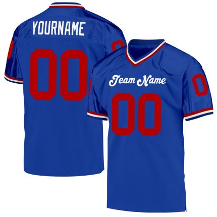 Custom Name and Number Personalized Royal Red-White Mesh Throwback Football Jersey - Authentic Team Apparel Personalized