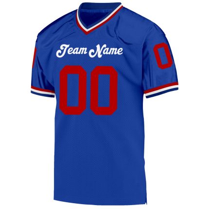 Custom Name and Number Personalized Royal Red-White Mesh Throwback Football Jersey - Authentic Team Apparel Personalized