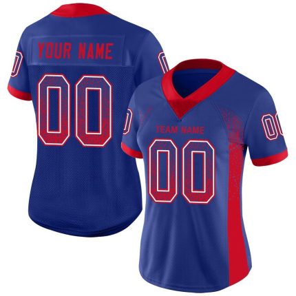 Custom Football Jersey with Personalized Name and Number in Royal Red-White Mesh Drift Design Personalized Royal Red-White