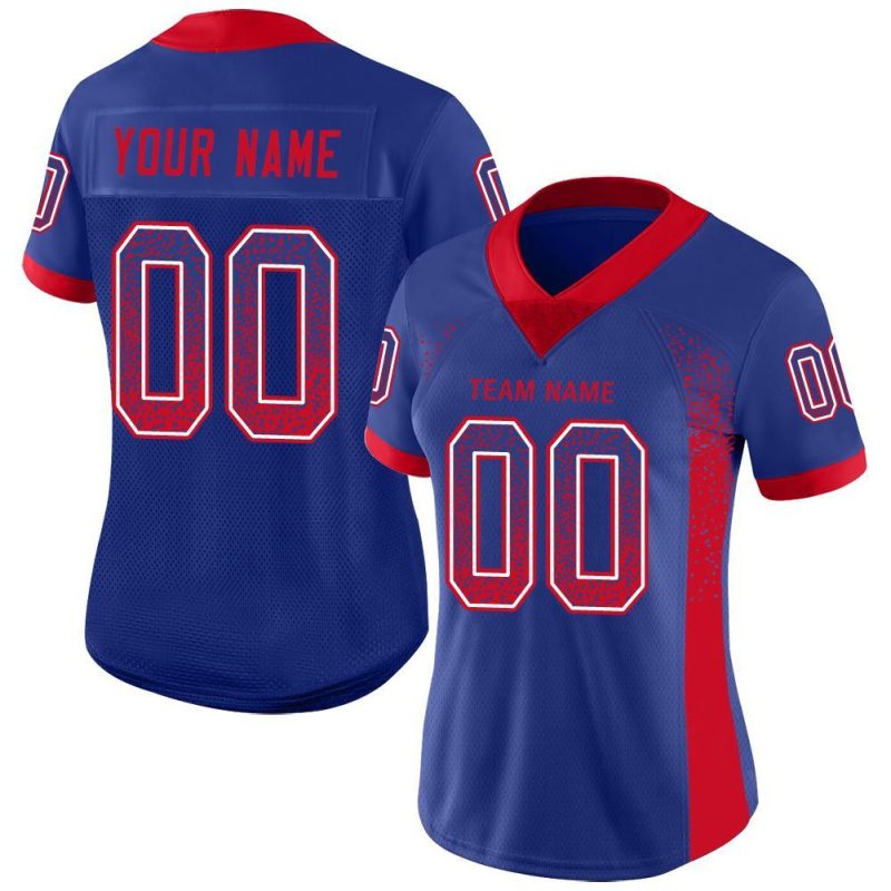 Custom Football Jersey with Personalized Name and Number in Royal Red-White Mesh Drift Design Personalized Royal Red-White