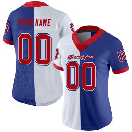 Custom Name & Number Personalized Red-White Mesh Fashion Football Jersey - Team Jersey Personalized Royal Red-White Mesh