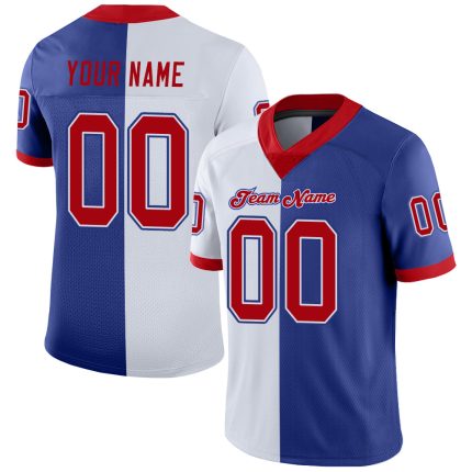 Custom Name & Number Personalized Red-White Mesh Fashion Football Jersey - Team Jersey Personalized Royal Red-White Mesh