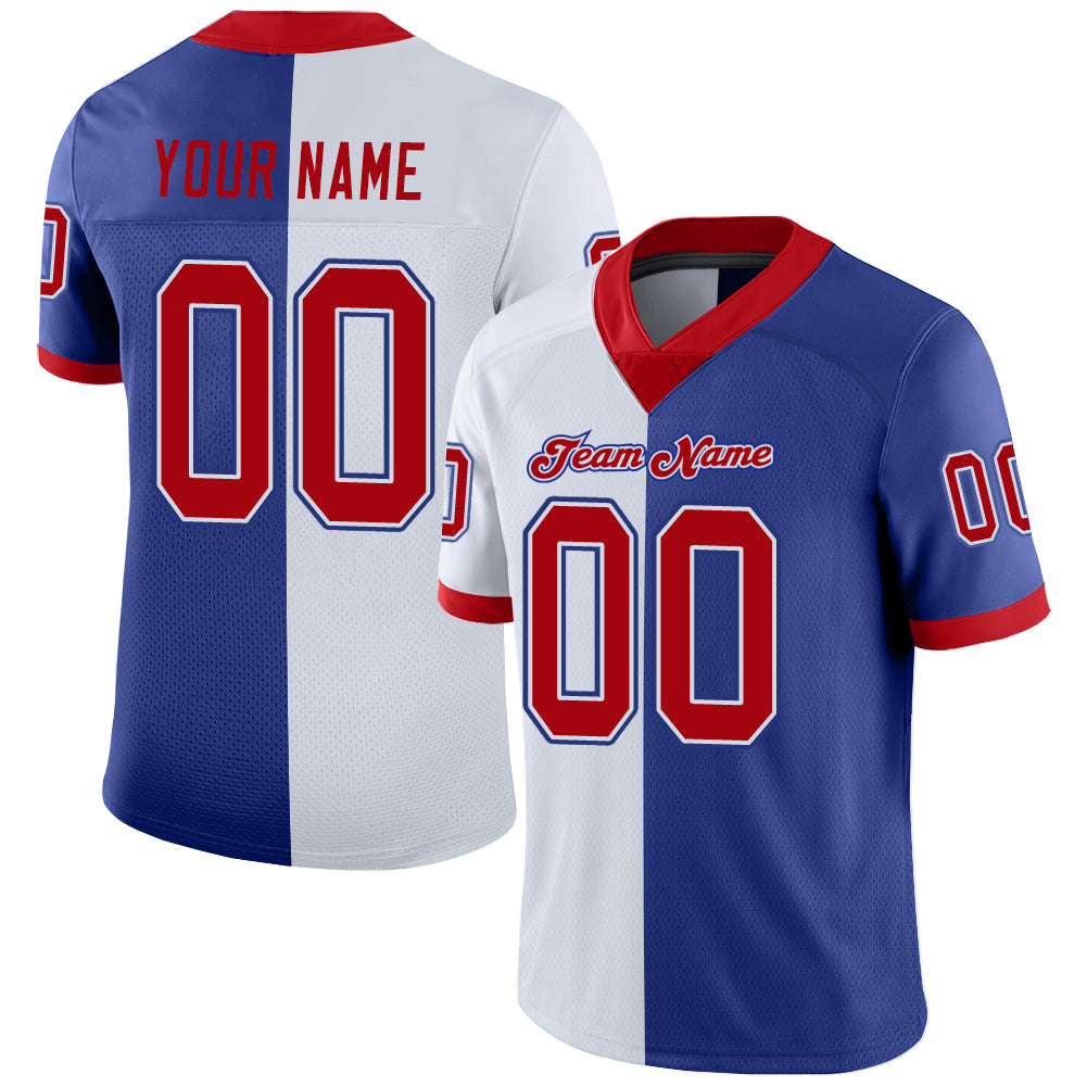 Custom Name & Number Personalized Red-White Mesh Fashion Football Jersey - Team Jersey Personalized Royal Red-White Mesh