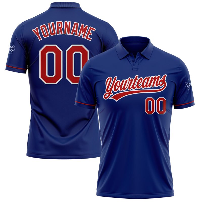 Custom Name and Number Royal Red-White Performance Vapor Golf Polo Shirt - Personalized Team Apparel Personalized Royal Red-White