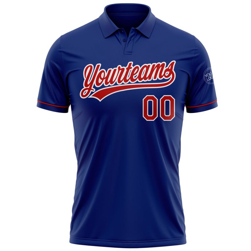 Custom Name and Number Royal Red-White Performance Vapor Golf Polo Shirt - Personalized Team Apparel Personalized Royal Red-White