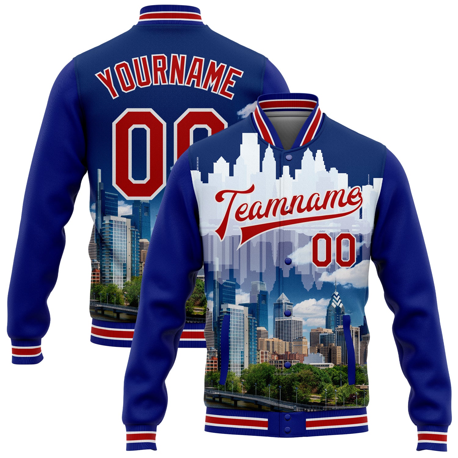 Custom Philadelphia City Edition 3D Varsity Letterman Jacket - Personalized Red-White Bomber with Name & Number Personalized