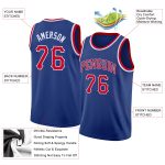 Custom Name and Number Basketball Jersey - Personalized Red-White Round Neck Rib-Knit Team Apparel Personalized Royal Red-White
