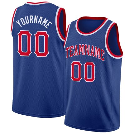Custom Name and Number Basketball Jersey - Personalized Red-White Round Neck Rib-Knit Team Apparel Personalized Royal Red-White