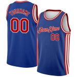 Custom Name and Number Basketball Jersey - Authentic City Edition Red-White Side Stripes Personalized Royal Red-White Side