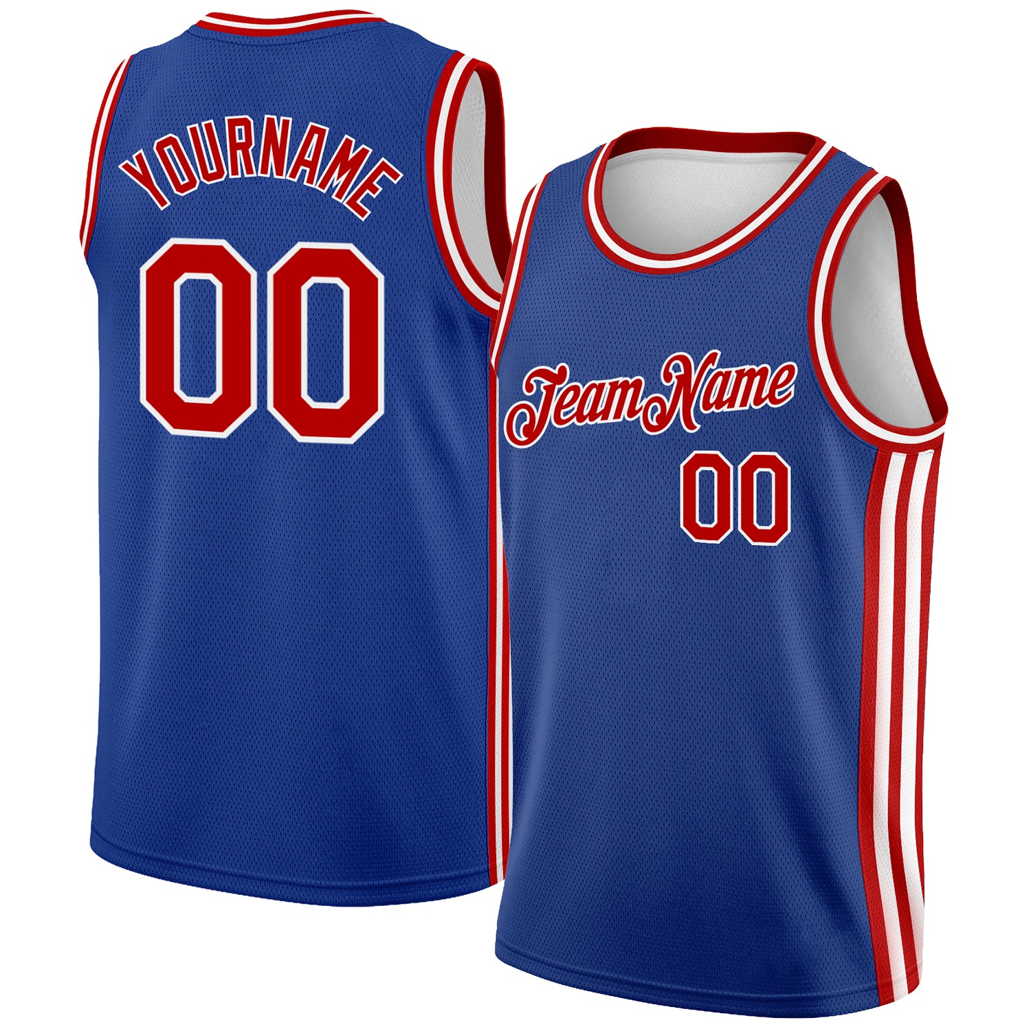Custom Name and Number Basketball Jersey - Authentic City Edition Red-White Side Stripes Personalized Royal Red-White Side