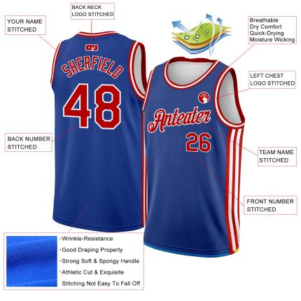 Custom Name and Number Basketball Jersey - Authentic City Edition Red-White Side Stripes Personalized Royal Red-White Side