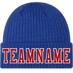 Custom Team Knit Hat with Personalized Name and Number, Royal Red-White Stitched Cuffed Beanie Personalized Royal Red-White