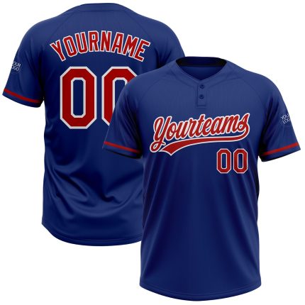 Custom Unisex Softball Jersey - Royal Red and White Two-Button Design Personalized Royal Red-White Two-Button Unisex Softball
