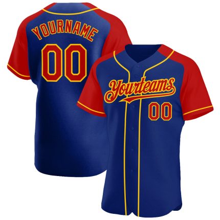 Custom Name and Number Baseball Jersey - Personalized Royal Red-Yellow Authentic Raglan Sleeves Personalized Royal Red-Yellow