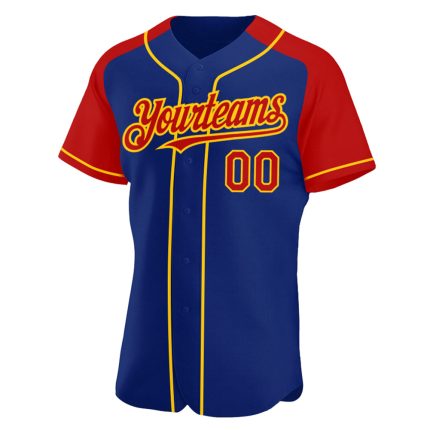 Custom Name and Number Baseball Jersey - Personalized Royal Red-Yellow Authentic Raglan Sleeves Personalized Royal Red-Yellow