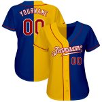 Custom Name & Number Authentic Split Fashion Baseball Jersey - Personalized Royal Red-Yellow Team Jersey Personalized Royal
