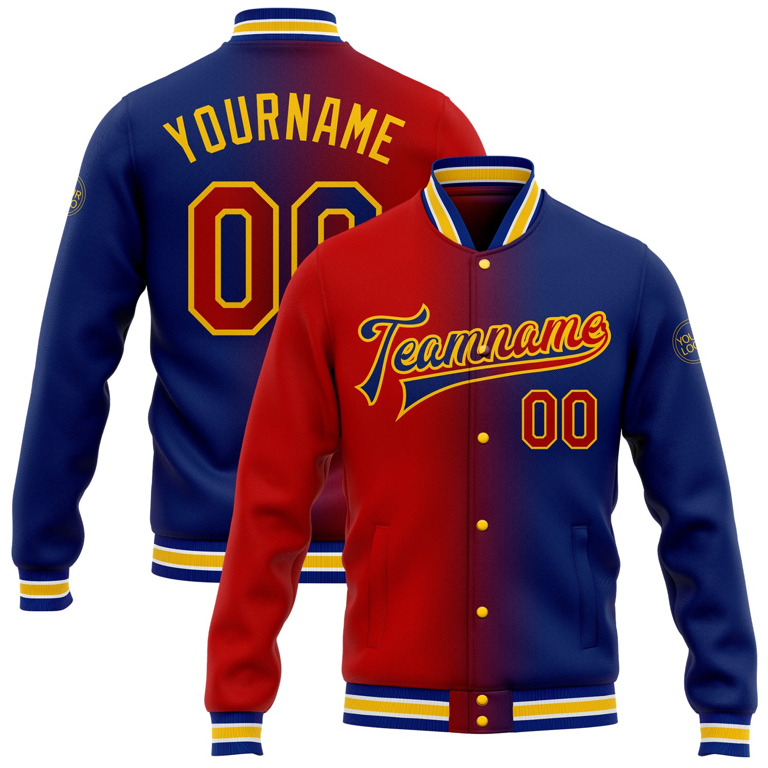 Custom Varsity Letterman Jacket with Name and Number - Personalized Red-Yellow Bomber Gradient Fashion Jacket Personalized